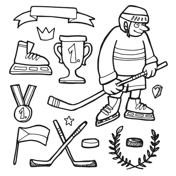 Set handgezeichneter Eishockey-Doodle-Skizzen, Vektor — Stockvektor