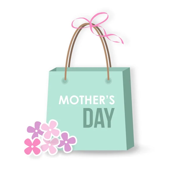 Tarjeta de día de las madres, icono, regalo, bolsa de compras con flores, vector — Archivo Imágenes Vectoriales