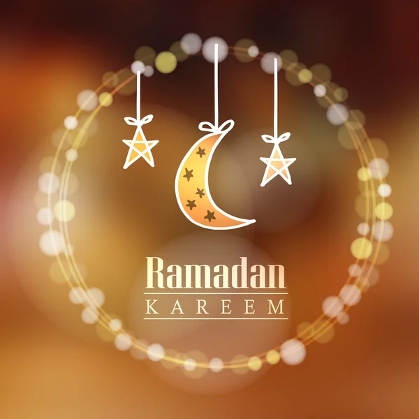 Luna, estrellas, luces bokeh, fondo vectorial Ramadán — Vector de stock