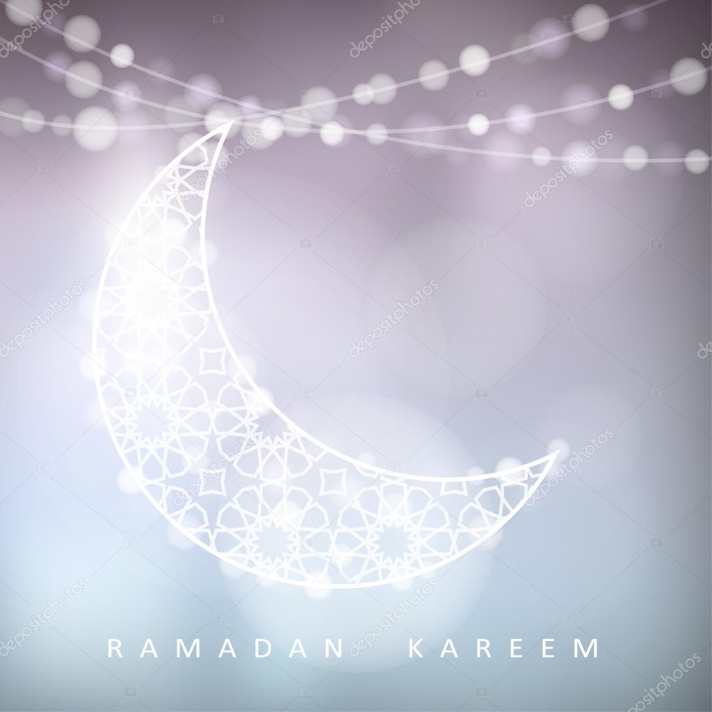 Ornamental moon with bokeh lights, Ramadan, vector