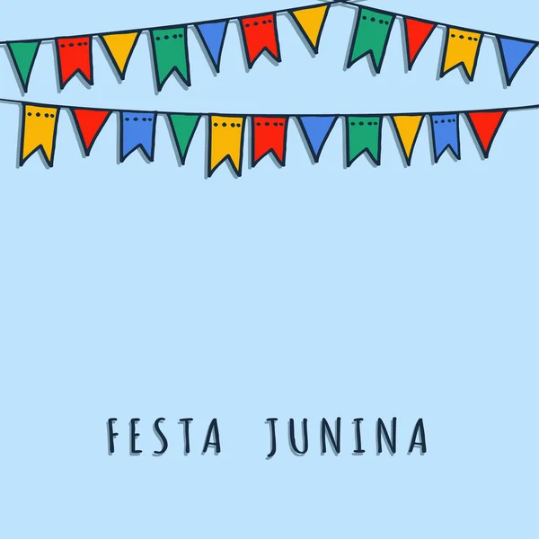 Fiesta de junio brasileña, fondo vectorial con guirnalda banderas — Vector de stock