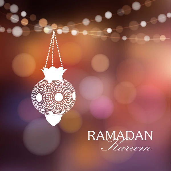 Lámpara árabe iluminada con luces, fondo vectorial Ramadán — Archivo Imágenes Vectoriales