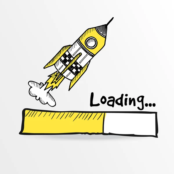Μπάρα φόρτωσης, με έναν πύραυλο doodle, εικονογράφηση φορέας — Διανυσματικό Αρχείο