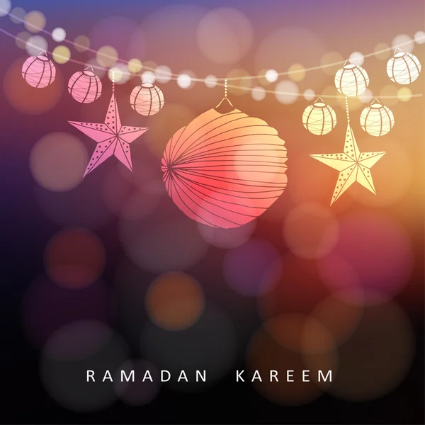 Φωτίζεται φανάρια χαρτί και αστέρια με φώτα, Ραμαζάνι διάνυσμα — Διανυσματικό Αρχείο