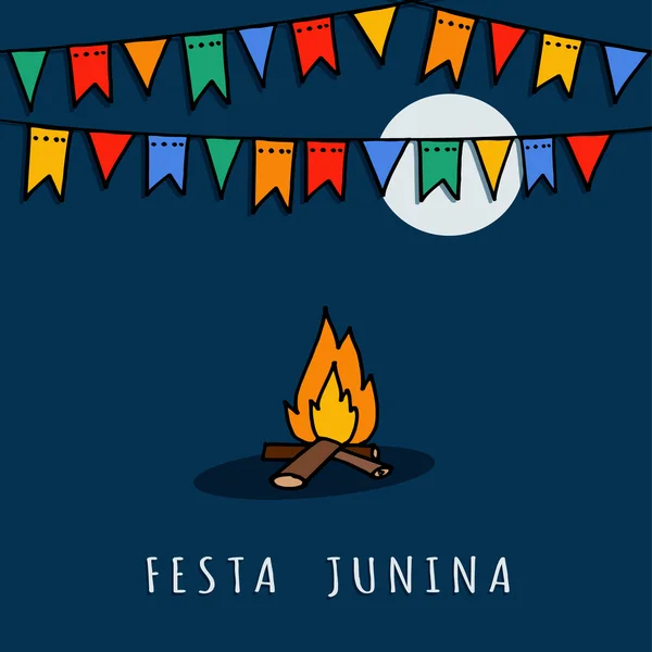 Festa de junho brasileira, fundo ilustração vetorial com fogo e bandeiras —  Vetores de Stock