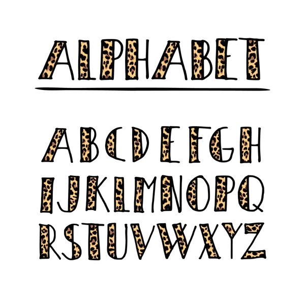 Ensemble alphabet manuscrit tendance, motif léopard, vecteur — Image vectorielle