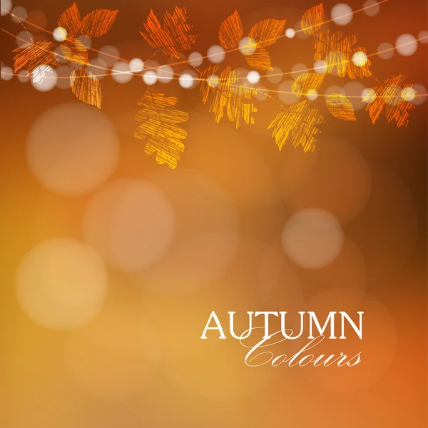 Φθινόπωρο, φθινόπωρο φόντο με τα φύλλα και τα φώτα, του φορέα — Διανυσματικό Αρχείο