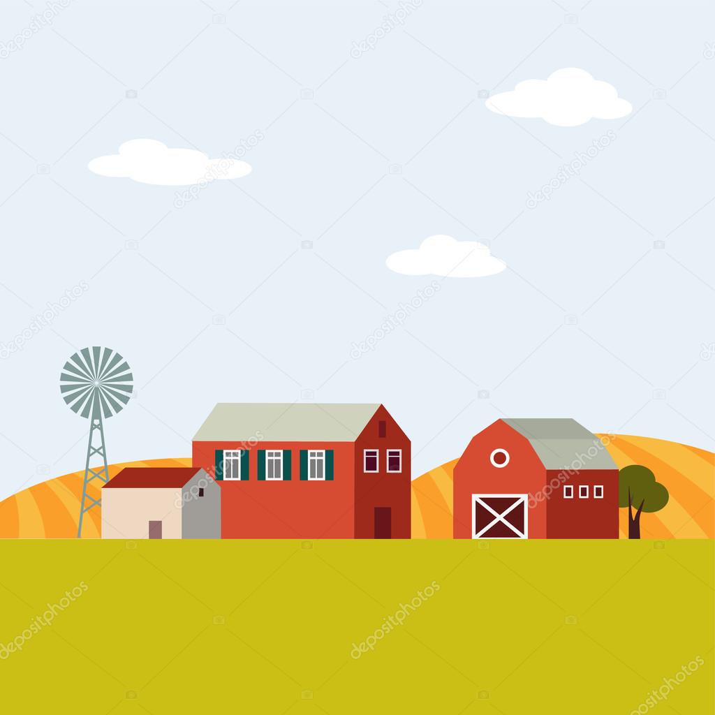 Farm landscape, flat design, vector illustration 