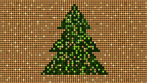 Patrón de brillo dorado de Navidad con árbol de Navidad, fondo de lazo sin costuras, animación flash 2D — Vídeo de stock