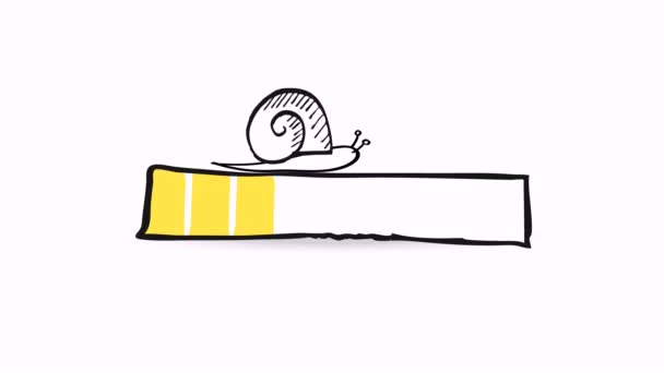 Uppladdning, nedladdning, lastning statusfältet grafisk animation med en doodle snigel — Stockvideo
