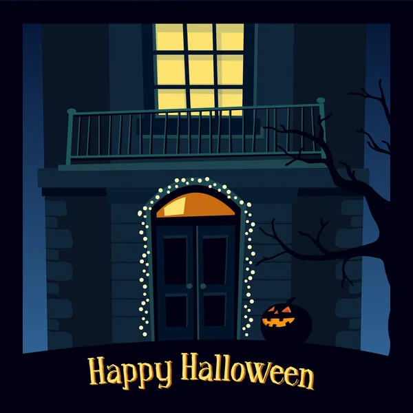 Tarjeta de Halloween, invitación con la vieja casa embrujada y jack-o-linterna, vector — Archivo Imágenes Vectoriales