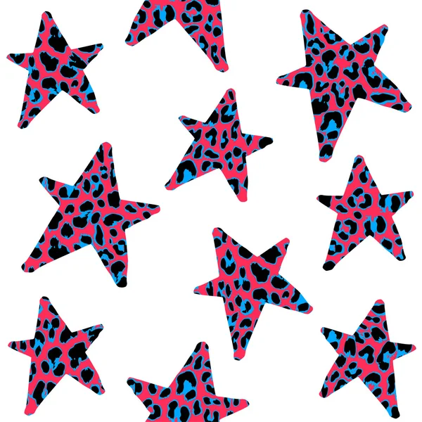 Seamless pattern with leopard stars, trendy rock or punk design, vector — Stock Vector