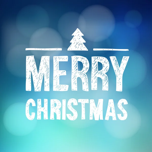 Feliz tarjeta de felicitación de Navidad, invitación, texto dibujado a mano, árbol de Navidad — Archivo Imágenes Vectoriales