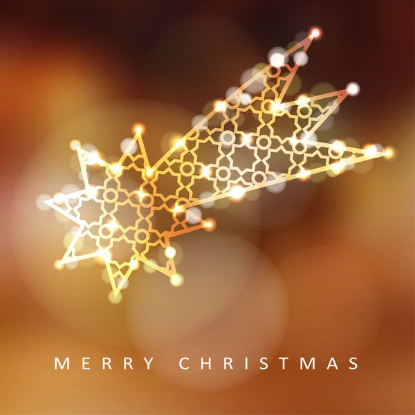 Tarjeta de felicitación de Navidad, invitación con estrella fugaz iluminada, cometa brillante — Vector de stock
