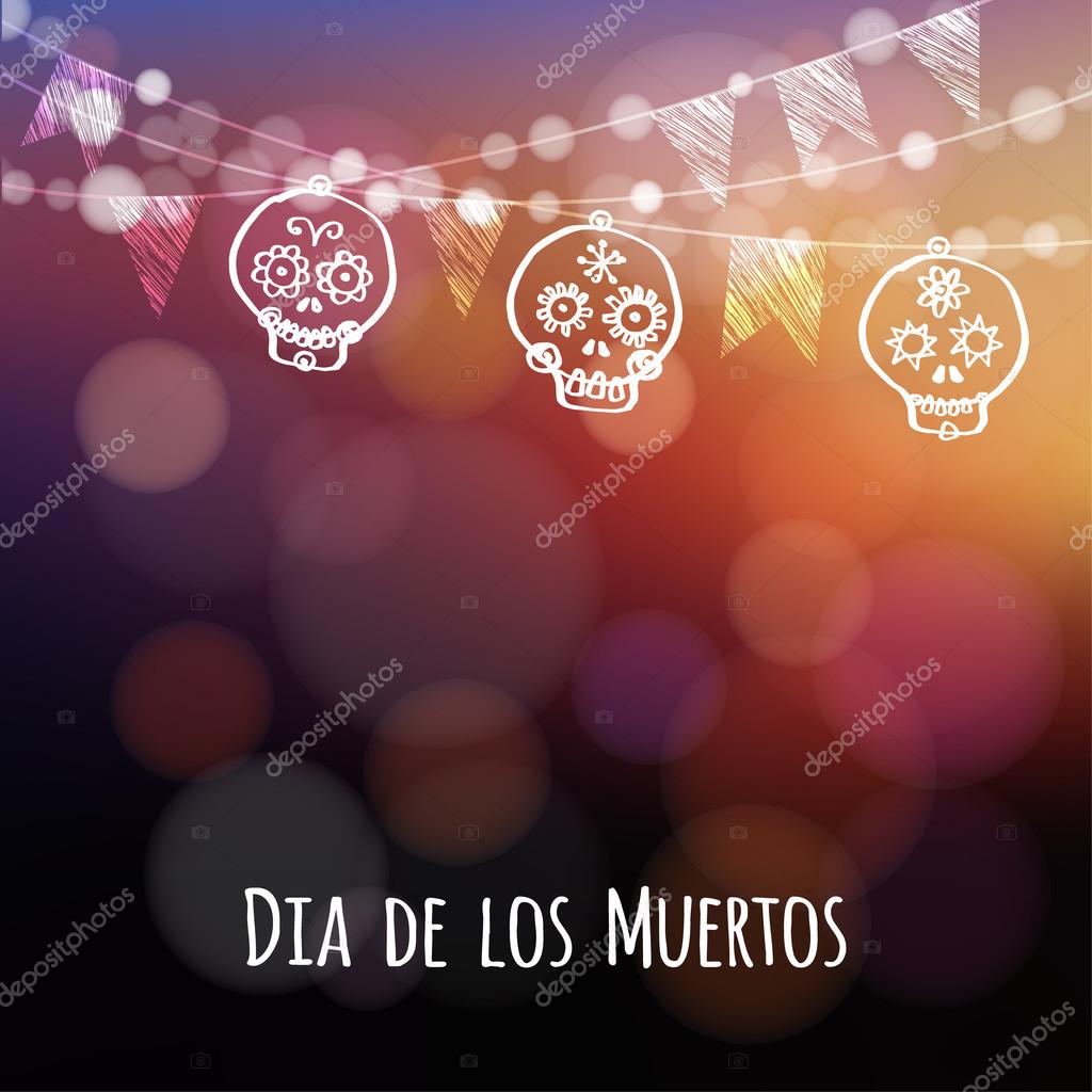 Dia de los muertos, Halloween card with lights, hand drawn ornamental  sculls Stock Vector Image by ©TabitaZn #85780204