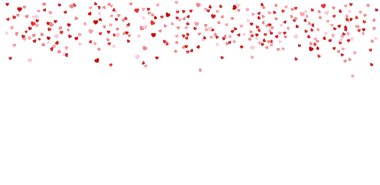 Kalp şeklinde küçük Confetti. Arka planda izole edilmiş kırmızı pembe kalpler. Süslü püslü şeyler. Şenlikli parti dekorasyonu. Sevgililer günün kutlu olsun, doğum günün, düğün bayrağın, vektör illüstrasyonun