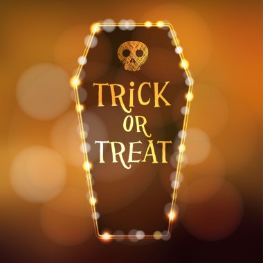 Halloween veya Dia de los muertos (Ölülerin günü) kartı, davet, ışıklı tabut, kürek