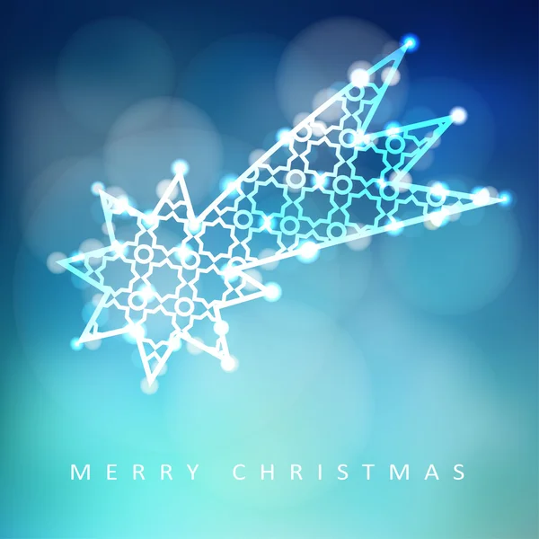 Kartkę z życzeniami Christmas, zaproszenie z oświetlony spadająca gwiazda, kometa lśniący — Wektor stockowy