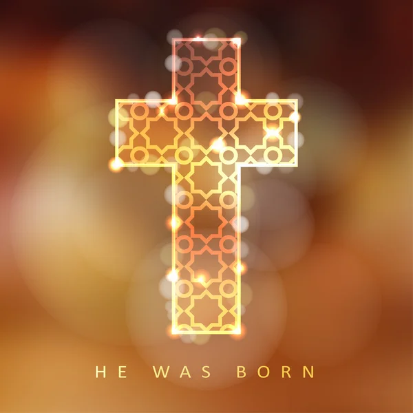Kerstmis achtergrond met verlichte versiering Kruis, Christelijke concept, vector — Stockvector