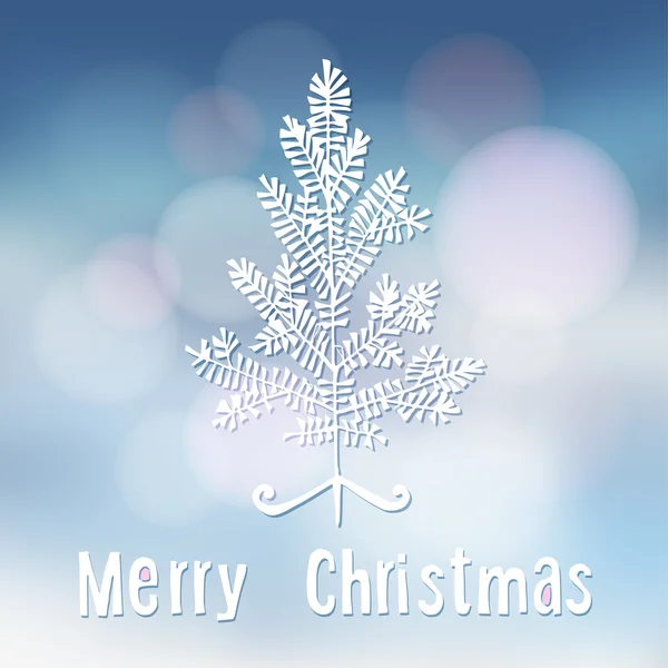Weihnachtsgrußkarte mit handgezeichneter Weihnachtsbaum-Silhouette und verschwommenem Hintergrund, Vektor — Stockvektor