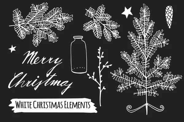 Ensemble de croquis à la craie de Noël, objets vectoriels dessinés à la main isolés — Image vectorielle