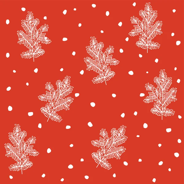 在白色轮廓上的圣诞树枝，雪花圣诞无缝模式 — 图库矢量图片
