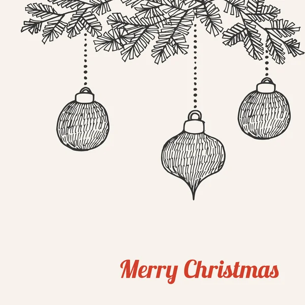 Vánoční přání, pozvání s ručně kreslenou doodle vánoční koule, ozdoby, vektor — Stockový vektor