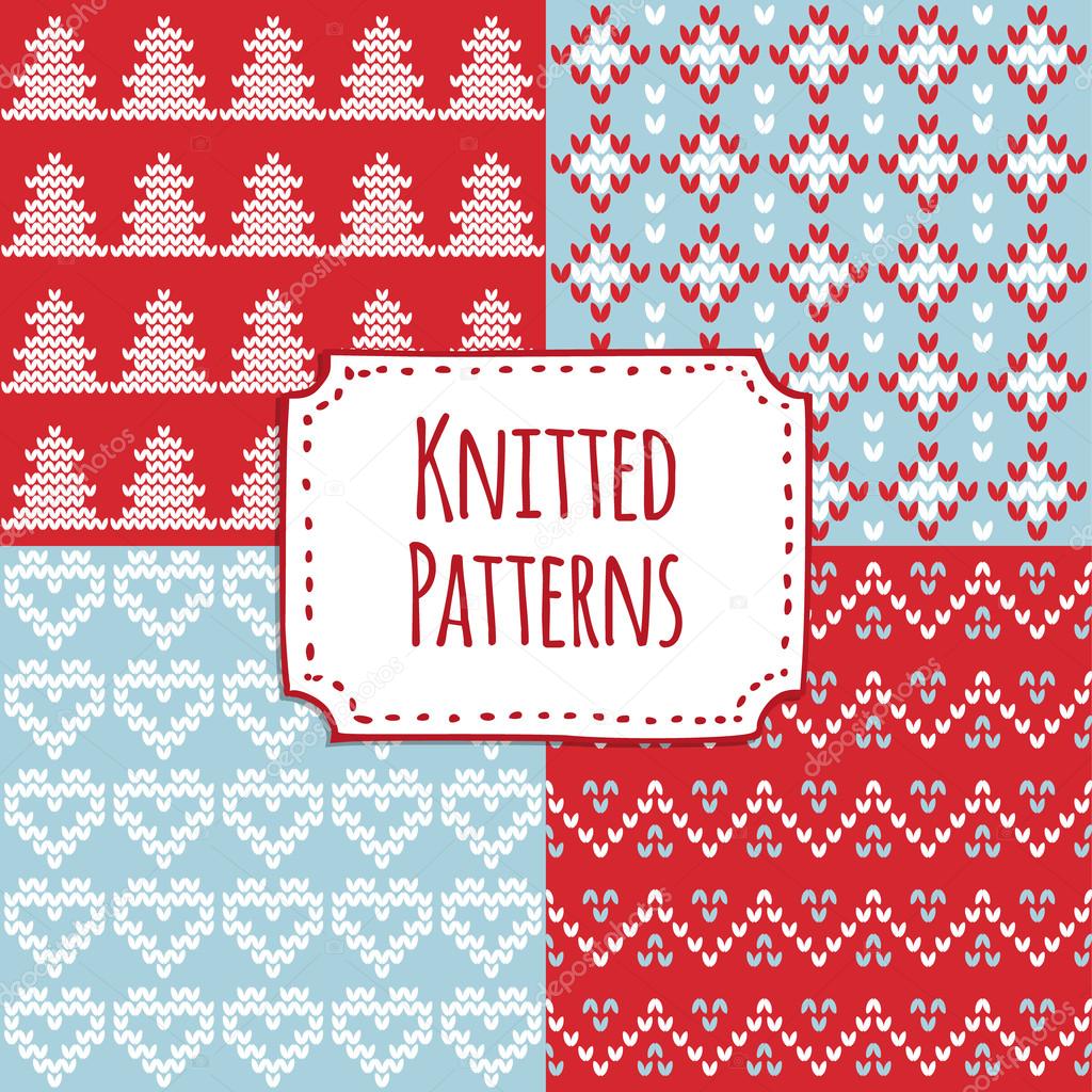 Set of  christmas knitted seamless patterns, scandinavian design, vector