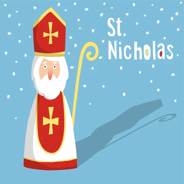 Linda tarjeta de felicitación con San Nicolás con mitra y personal pastoral, diseño plano, ilustración vectorial — Archivo Imágenes Vectoriales