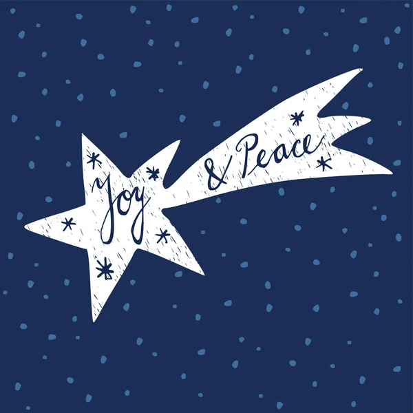 Cartão de felicitações de Natal, convite com cometa desenhado à mão e neve caindo — Vetor de Stock