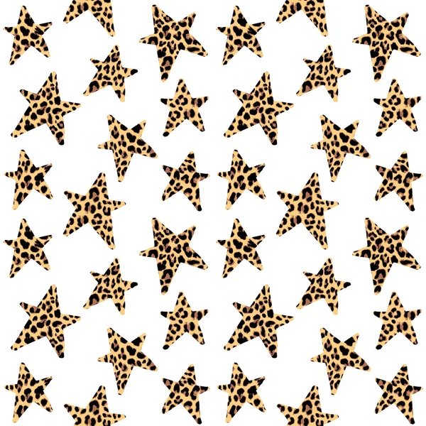 Motif sans couture avec étoiles léopard, design rock ou punk tendance, vecteur — Image vectorielle