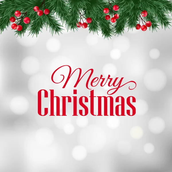 Christmas wenskaart, uitnodiging met fir takken en holly bessen grens, vector — Stockvector