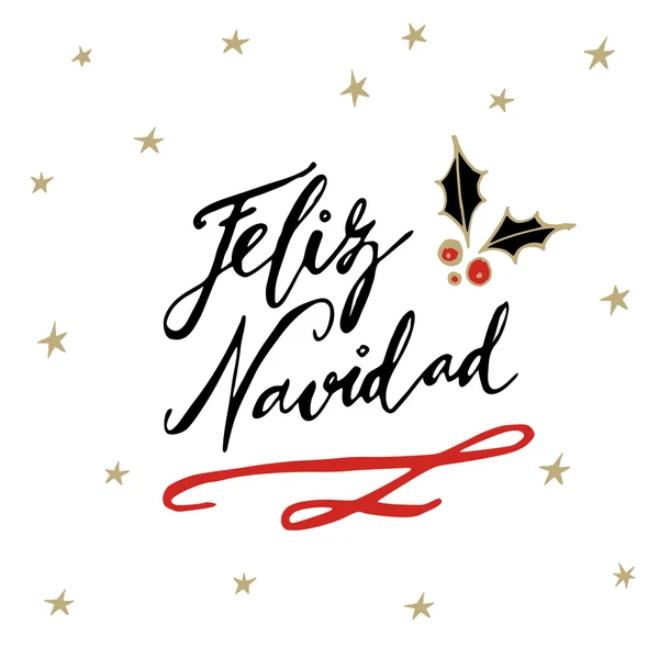 フェリス ・ ナヴィダ、手書きの文字とスペイン語のメリー クリスマス グリーティング カード — ストックベクタ