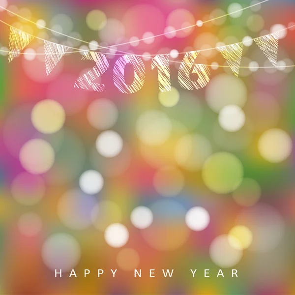 Feliz Año Nuevo 2016 tarjeta con guirnalda de luces brillantes y banderas de fiesta, vector — Archivo Imágenes Vectoriales
