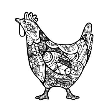 Paskalya tebrik kartı zentangle ile süs tavuk, Hat sanatı, vektör Illustration ilham
