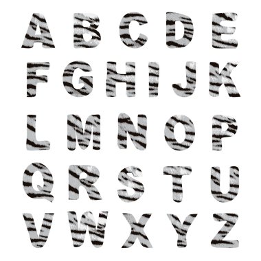 Trendy alfabe seti, beyaz kaplan desen tasarım, izole vektör nesneleri