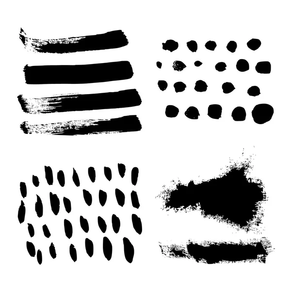 Набор раскрашенных вручную векторных сухих мазков кисти, черных гранжевых текстур, узоров — стоковый вектор