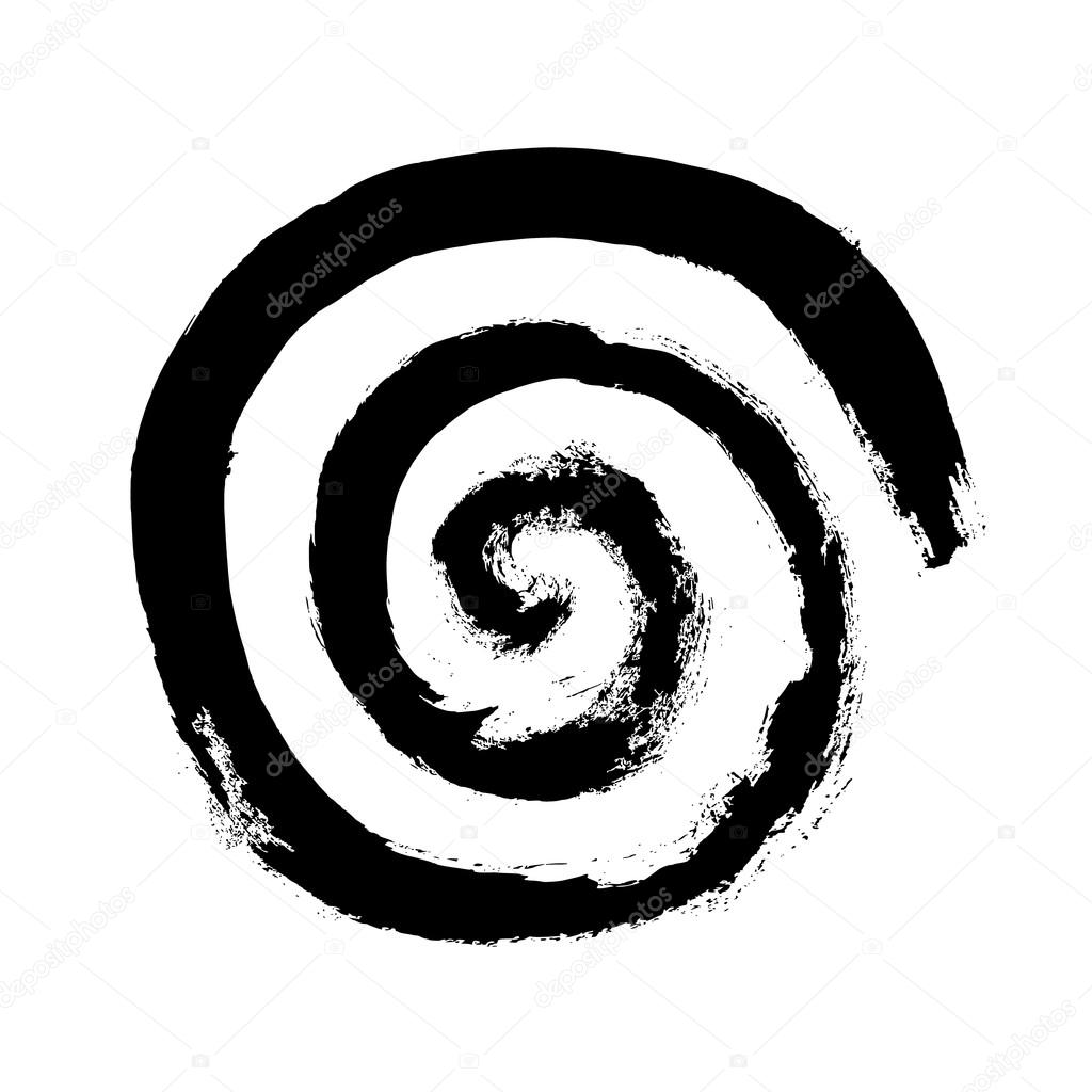 Grunge hand painted dry brush spiral, motion geometric element, black
