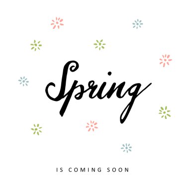 Kaligrafi el yazısı metin ve çiçekler, vektör ile bahar tebrik kartı