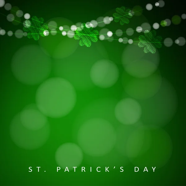 St. Patrick 's Day Hintergrund mit Lichtergirlanden und Shamrocks, Vektor — Stockvektor