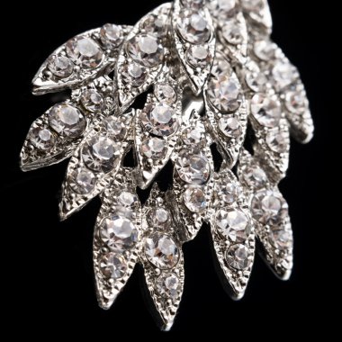 Siyah izole kuş kanat şeklinde vintage broş.