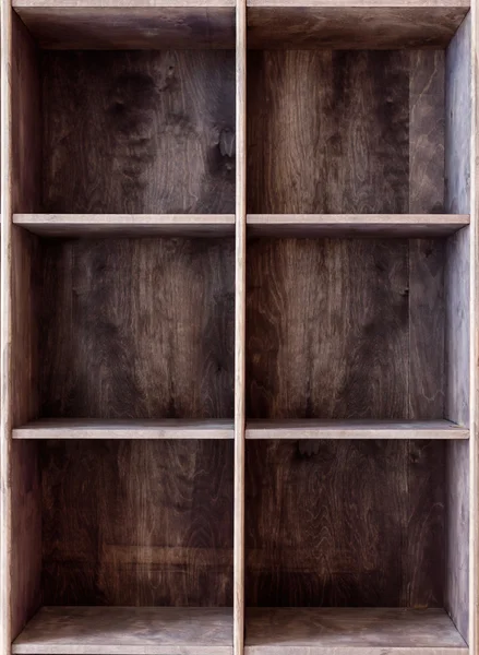 Blank wooden bookshelf, component of indastrial interior style. — Stock Photo, Image