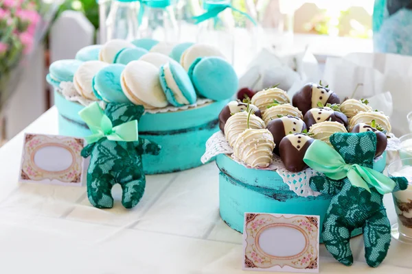 Turkuaz macarons. Düğün pastaları ve çöller — Stok fotoğraf