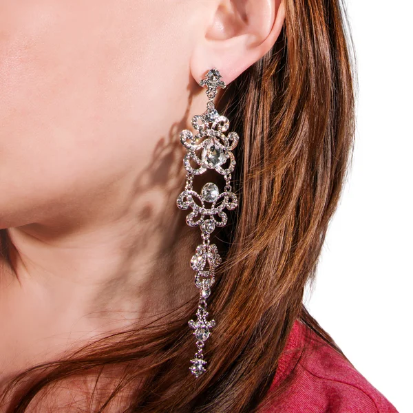 Woman wearing beautiful luxury earring — Stock Photo, Image