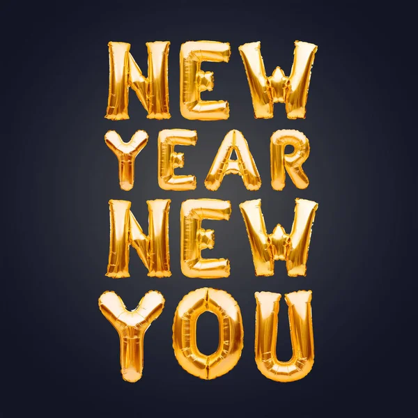 New Year New You Wyrażenie Wykonane Złotych Balonów Nadmuchiwanych Ciemnym — Zdjęcie stockowe