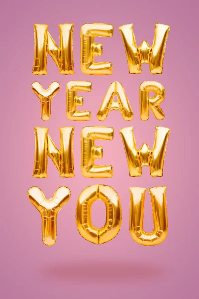 New Year New You Phrase Made Golden Inflatable Balloons Pink — Stock Photo, Image