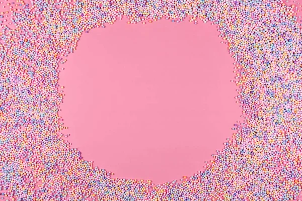 Rund Ram Pastell Färg Bollar Rosa Styrofoam Eller Polystyren Skum — Stockfoto