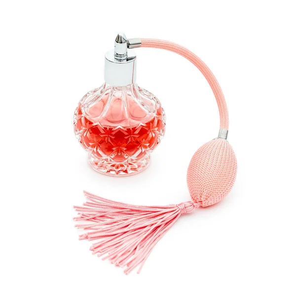 Frasco Perfume Rosa Sobre Fondo Blanco Perfumería Cosméticos Colección Fragancias —  Fotos de Stock