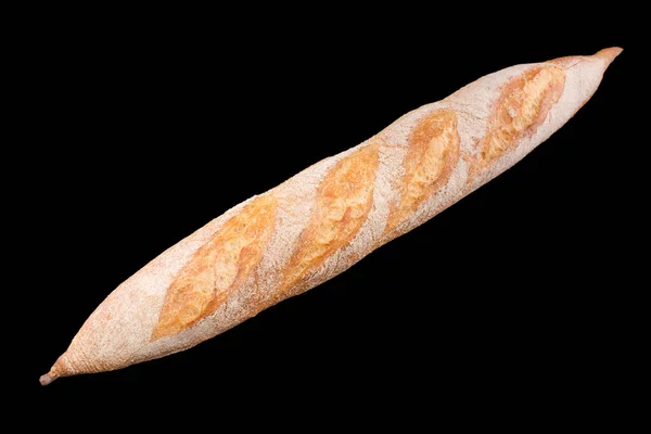 Roti buatan sendiri yang baru dipanggang diisolasi dengan hitam. Roti French baguette. Makan sehat dan toko roti tradisional, membuat konsep roti — Stok Foto