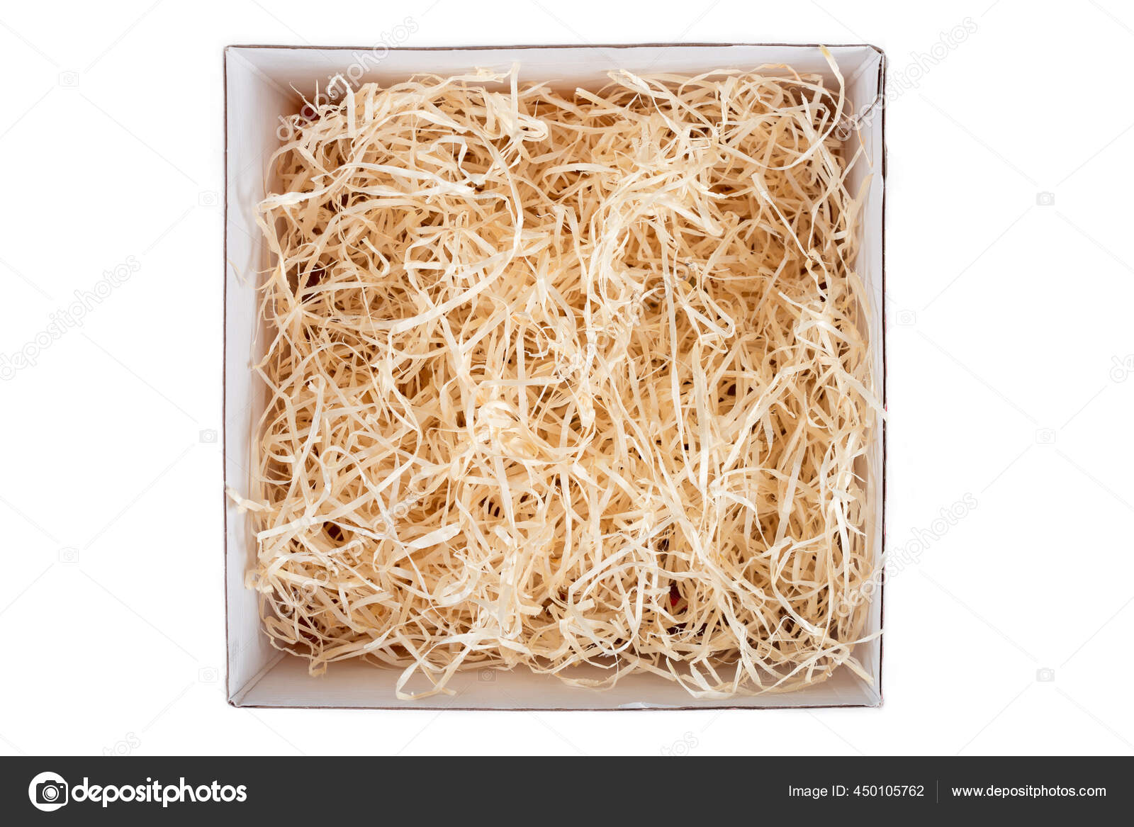 Caja Regalo Abierta Con Paja Decorativa Relleno Virutas Vista Superior:  fotografía de stock © Magryt_Artur #450105762